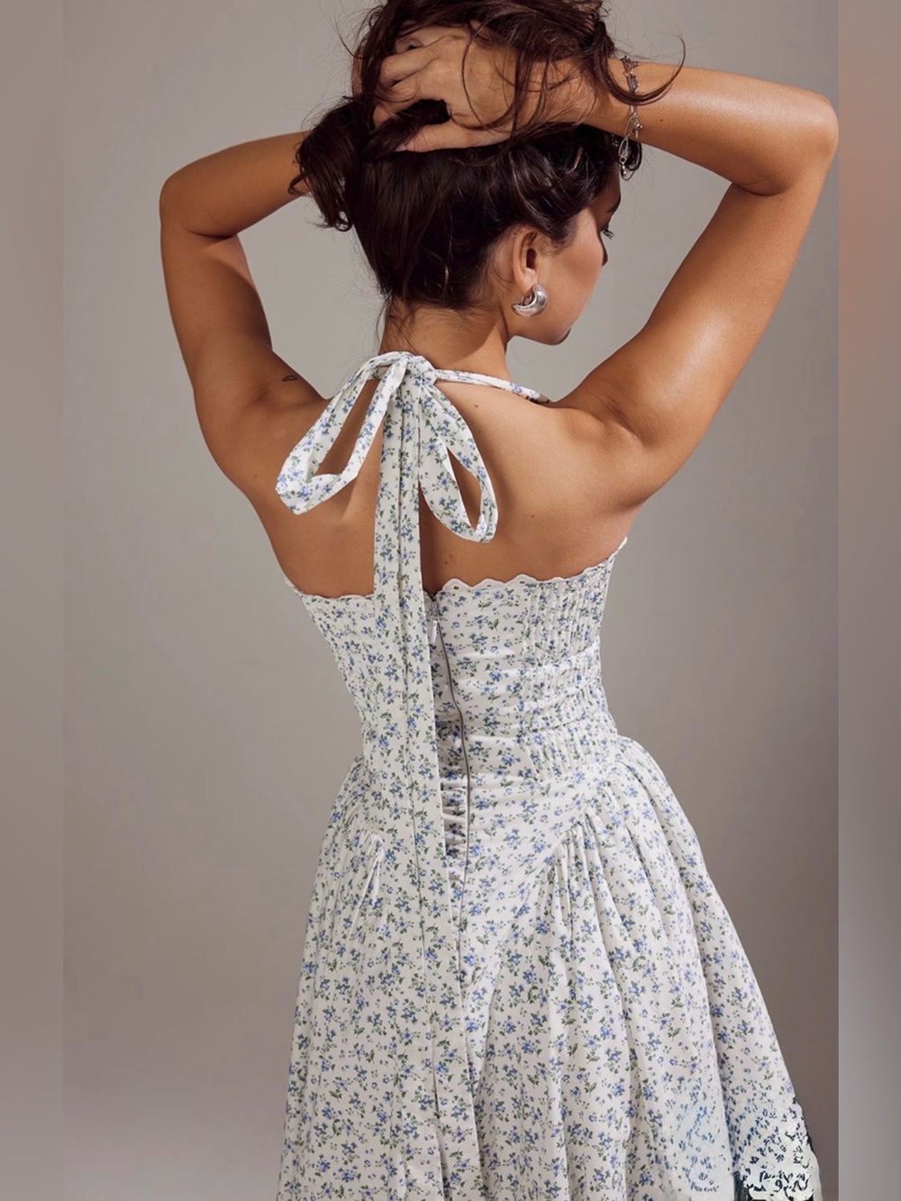 š©·Firm Priceš©·Adabella white bluebell print cotton halter sundress - Picture 3 of 16